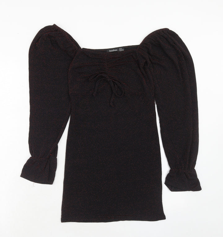 Boohoo Womens Red Polyester Mini Size 12 Round Neck Pullover