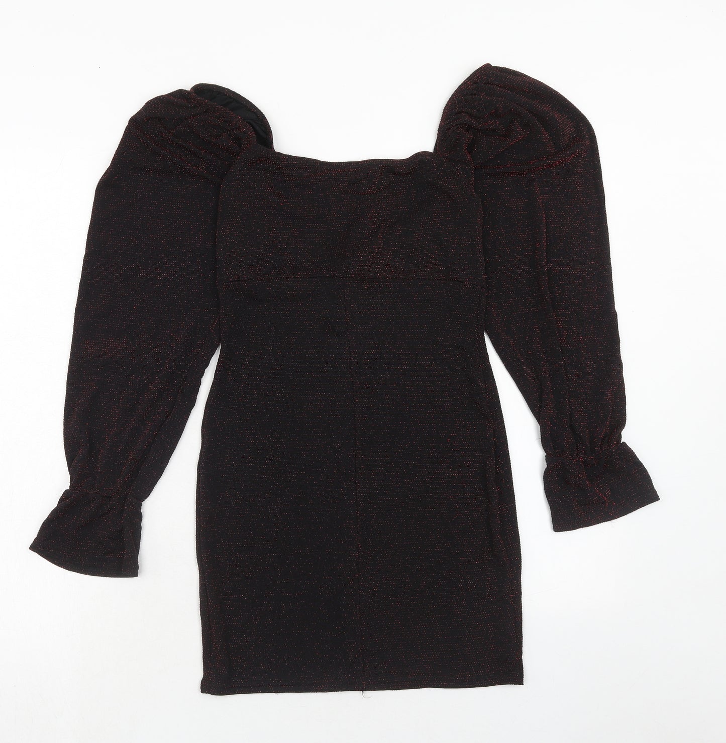 Boohoo Womens Red Polyester Mini Size 12 Round Neck Pullover
