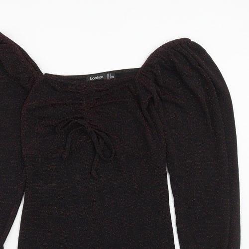 Boohoo Womens Red Polyester Mini Size 12 Round Neck Pullover