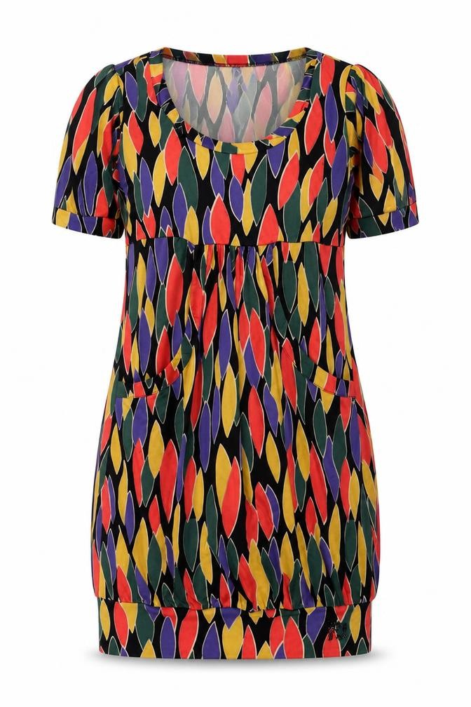 Front view of Pepe Jeans women’s multicoloured geometric polyester a-line, size S, round neck pullover