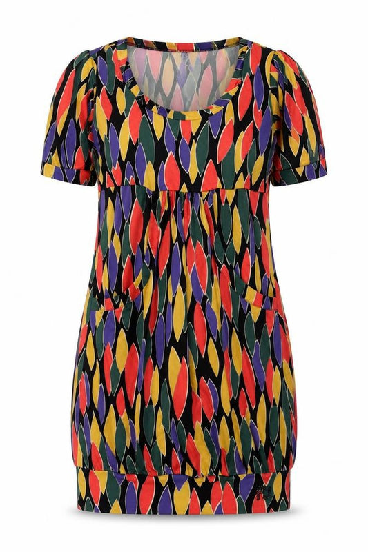 Front view of Pepe Jeans women’s multicoloured geometric polyester a-line, size S, round neck pullover
