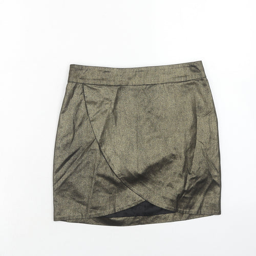 Bershka Womens Gold Cotton A-Line Skirt Size S Zip