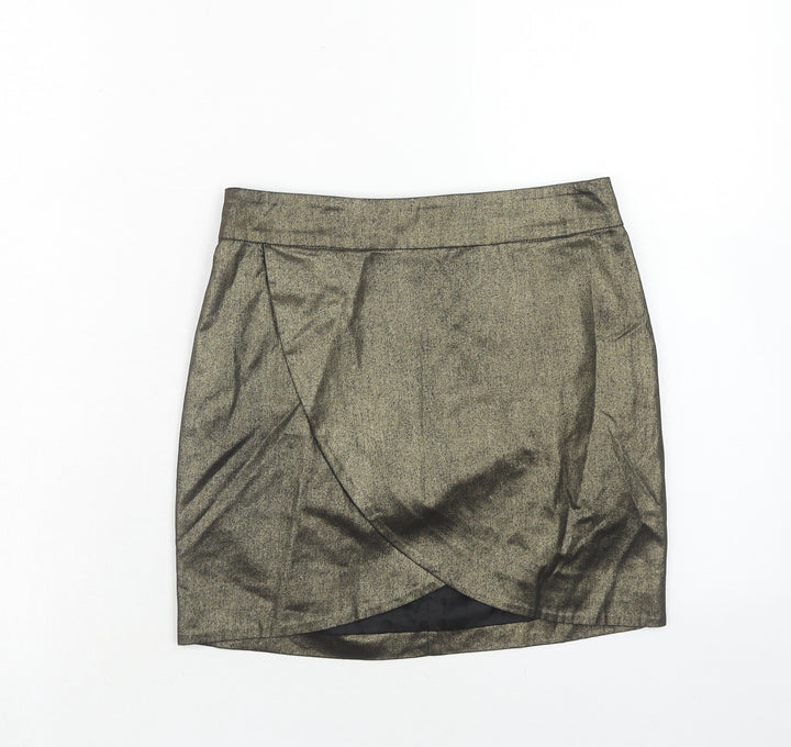 Bershka Womens Gold Cotton A-Line Skirt Size S Zip