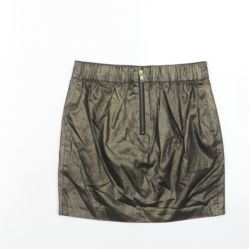 Bershka Womens Gold Cotton A-Line Skirt Size S Zip