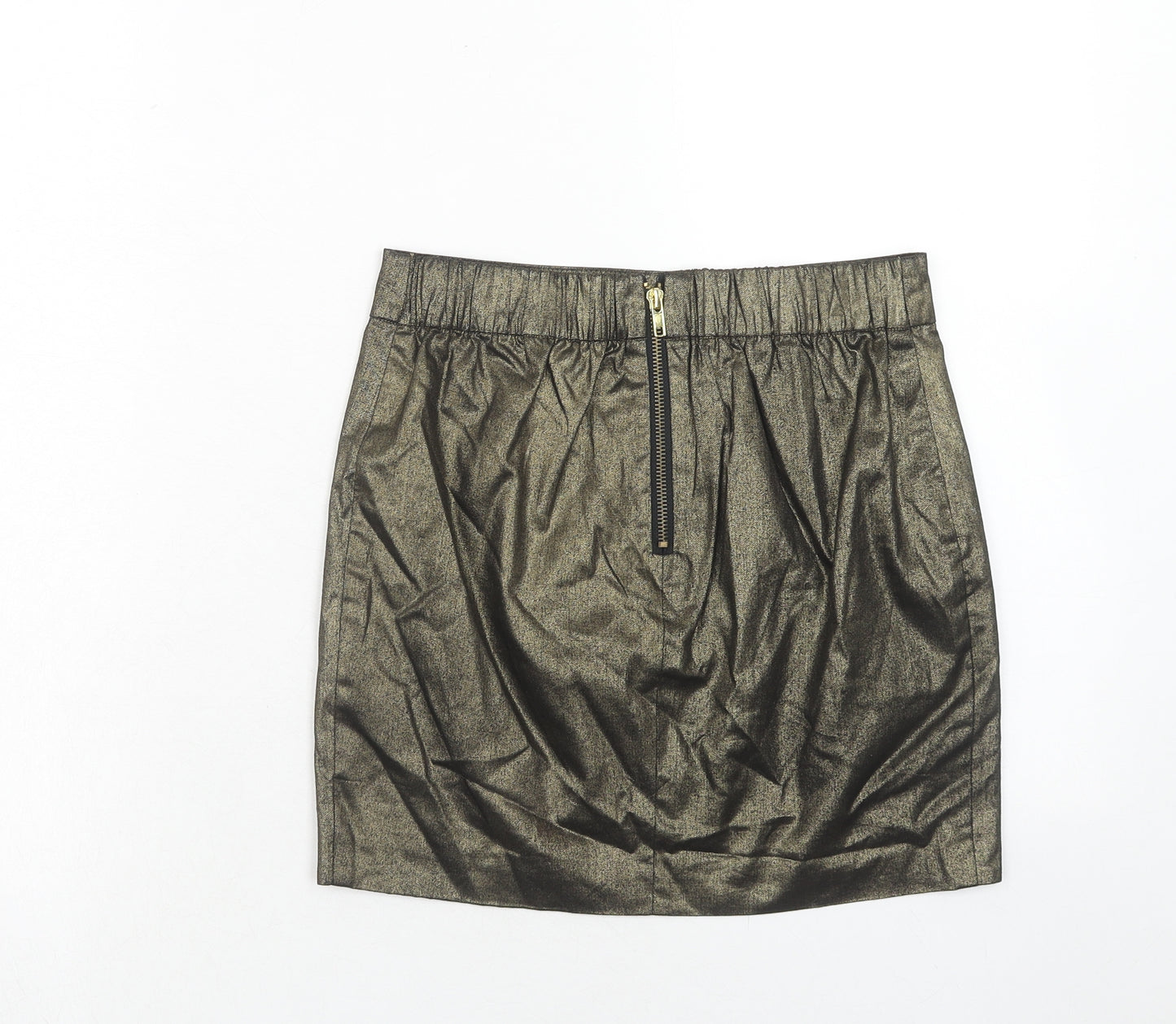 Bershka Womens Gold Cotton A-Line Skirt Size S Zip