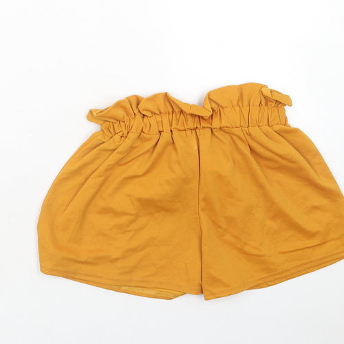 PRETTYLITTLETHING Womens Yellow Herringbone Polyester Basic Shorts Size 10 Regular Pull On
