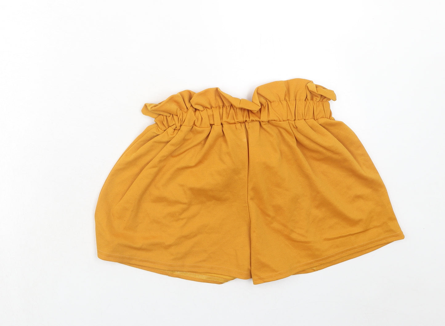 PRETTYLITTLETHING Womens Yellow Herringbone Polyester Basic Shorts Size 10 Regular Pull On