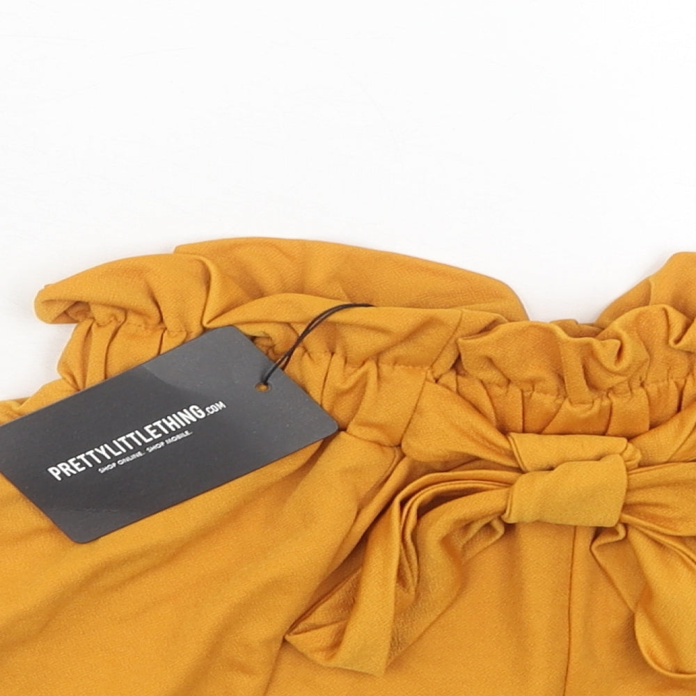 PRETTYLITTLETHING Womens Yellow Herringbone Polyester Basic Shorts Size 10 Regular Pull On