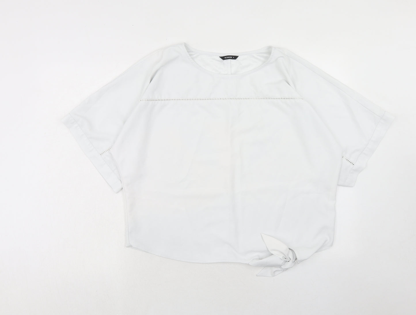 Roman Womens White Polyester Basic Blouse Size 10 Boat Neck - Tie Front Detail