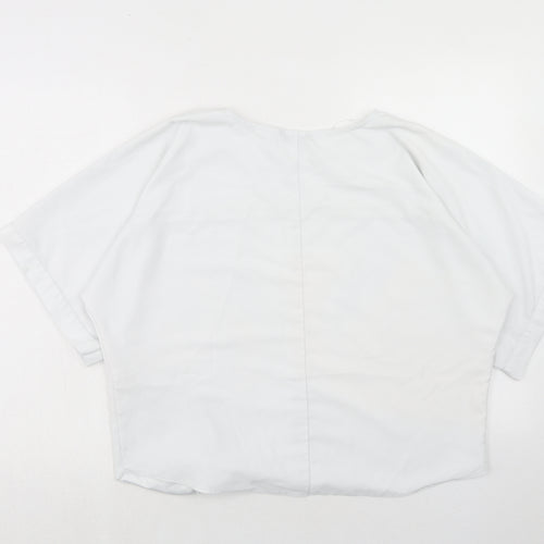 Roman Womens White Polyester Basic Blouse Size 10 Boat Neck - Tie Front Detail