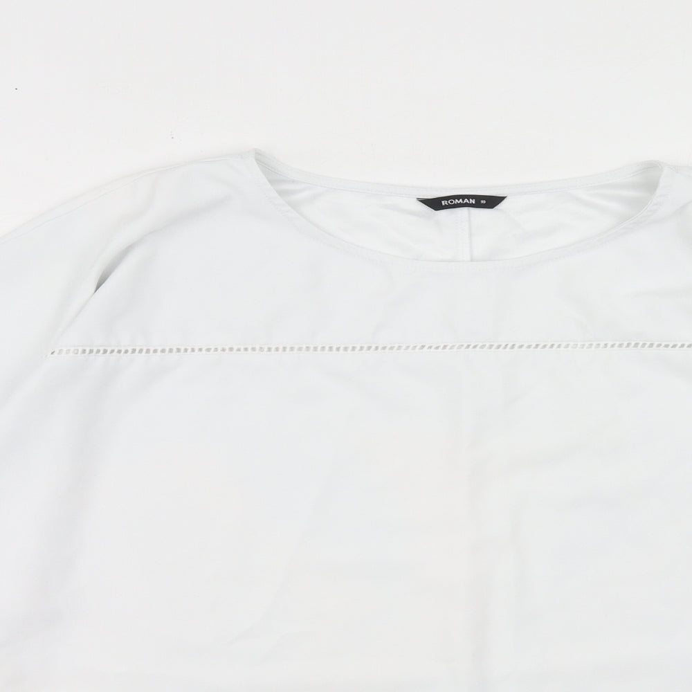 Roman Womens White Polyester Basic Blouse Size 10 Boat Neck - Tie Front Detail