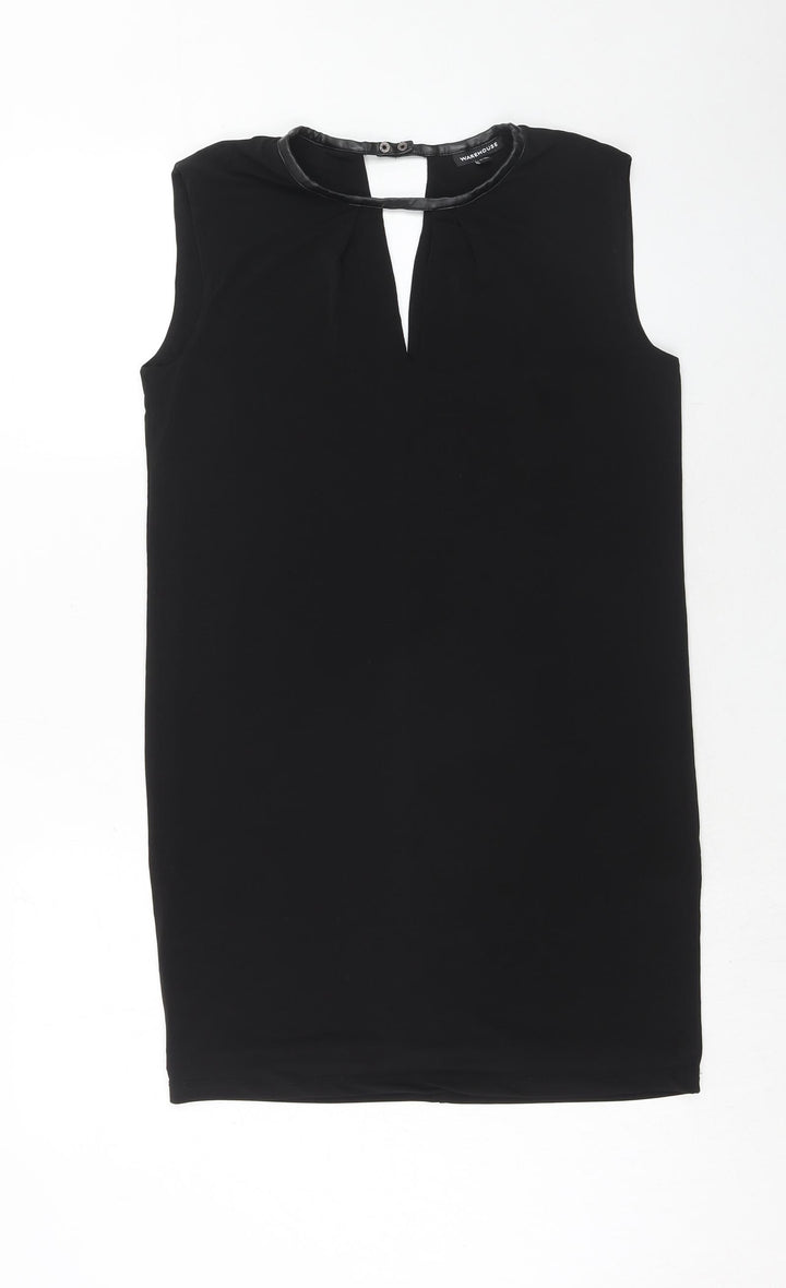 Warehouse Womens Black Polyester A-Line Size 10 Round Neck Button