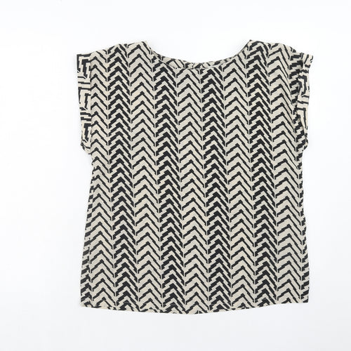 Louche Womens Brown Geometric Polyester Basic Blouse Size 10 Round Neck
