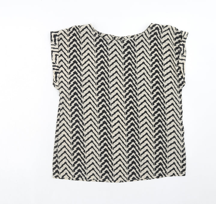Louche Womens Brown Geometric Polyester Basic Blouse Size 10 Round Neck