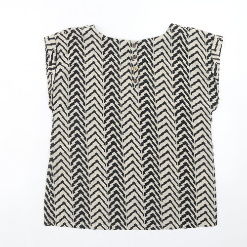 Louche Womens Brown Geometric Polyester Basic Blouse Size 10 Round Neck