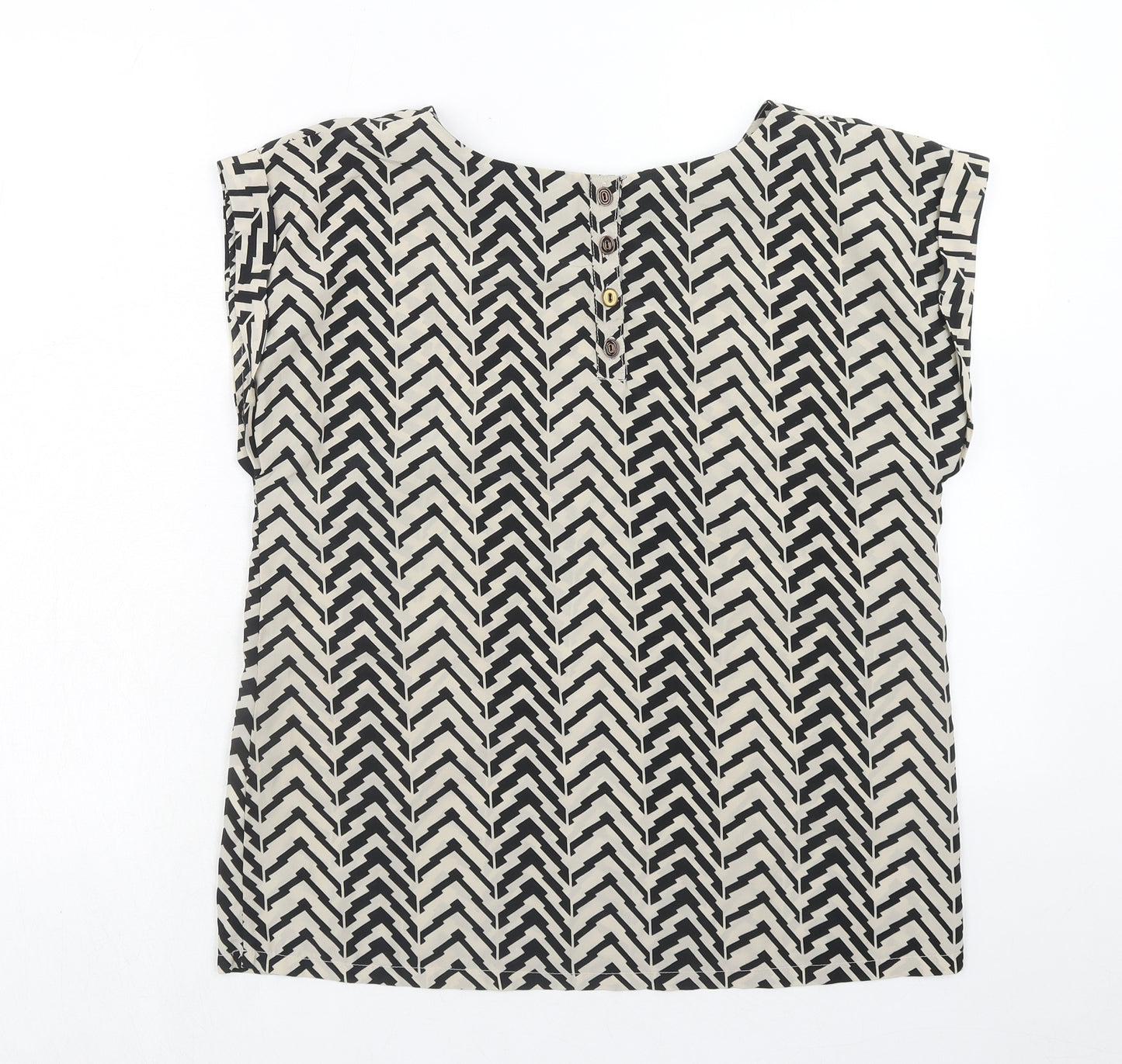 Louche Womens Brown Geometric Polyester Basic Blouse Size 10 Round Neck