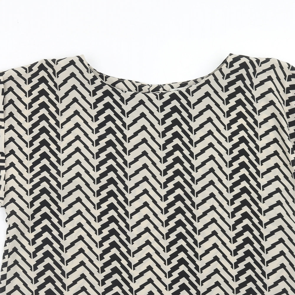 Louche Womens Brown Geometric Polyester Basic Blouse Size 10 Round Neck