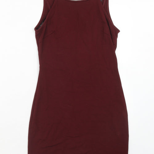 TFNC Womens Red Polyester A-Line Size S Round Neck Zip