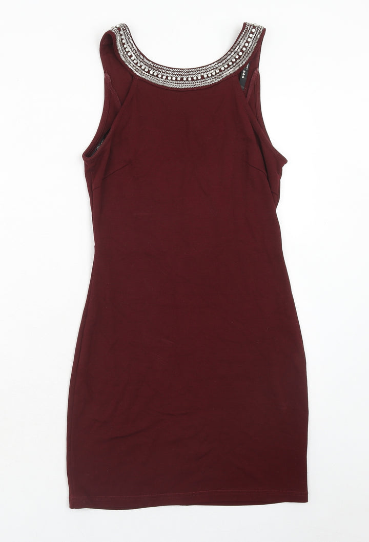 TFNC Womens Red Polyester A-Line Size S Round Neck Zip
