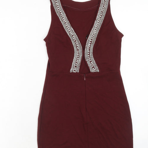 TFNC Womens Red Polyester A-Line Size S Round Neck Zip