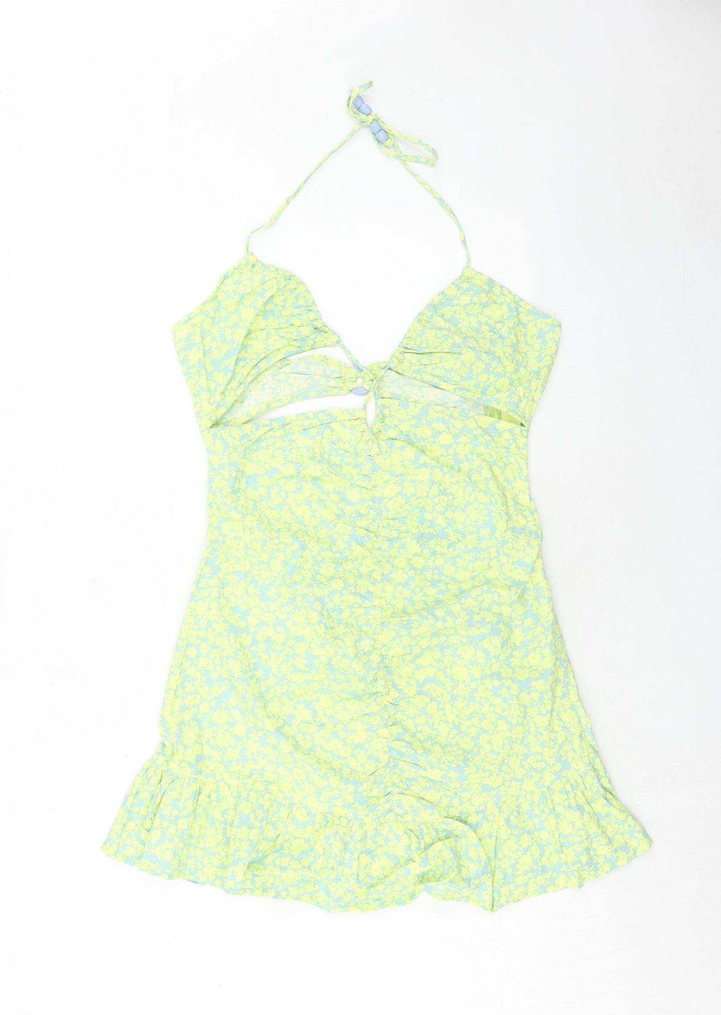 Zara Womens Green Geometric Viscose Mini Size L Halter Zip
