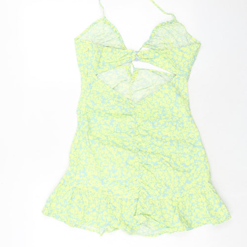Zara Womens Green Geometric Viscose Mini Size L Halter Zip