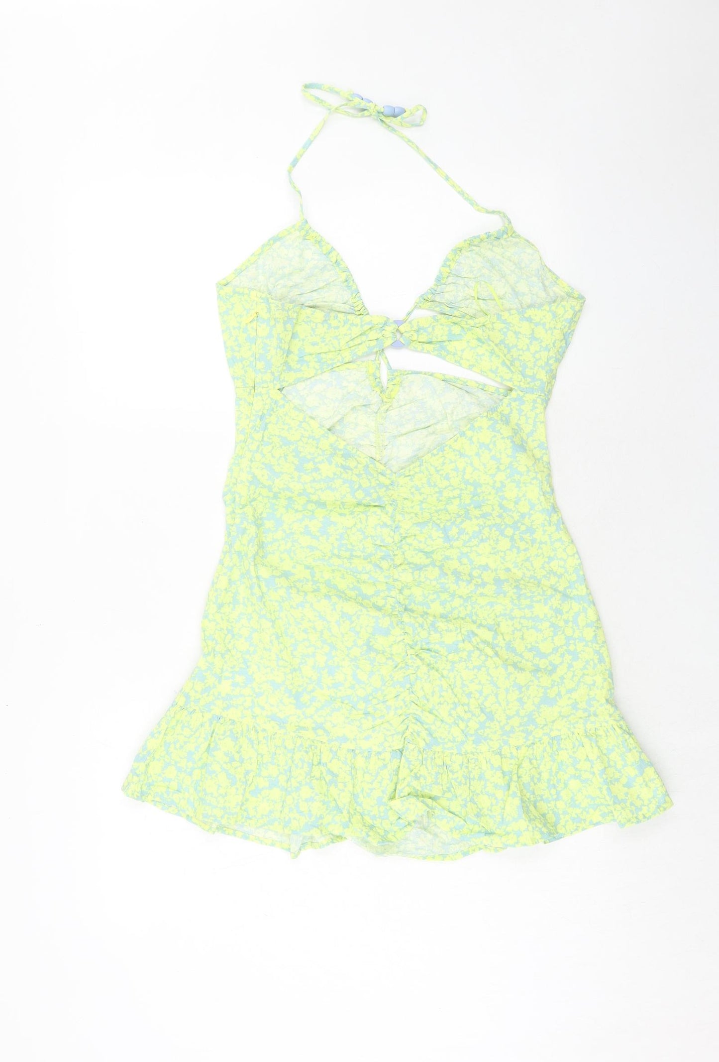 Zara Womens Green Geometric Viscose Mini Size L Halter Zip