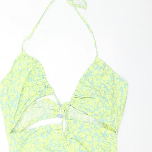 Zara Womens Green Geometric Viscose Mini Size L Halter Zip