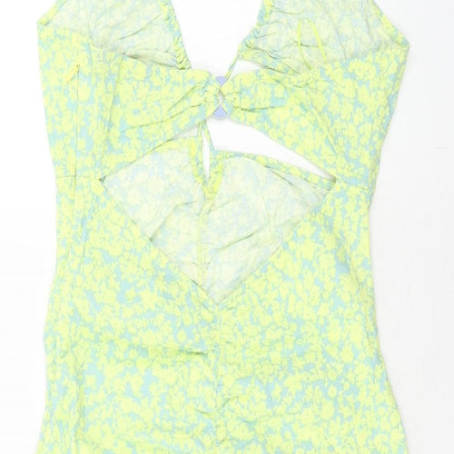 Zara Womens Green Geometric Viscose Mini Size L Halter Zip