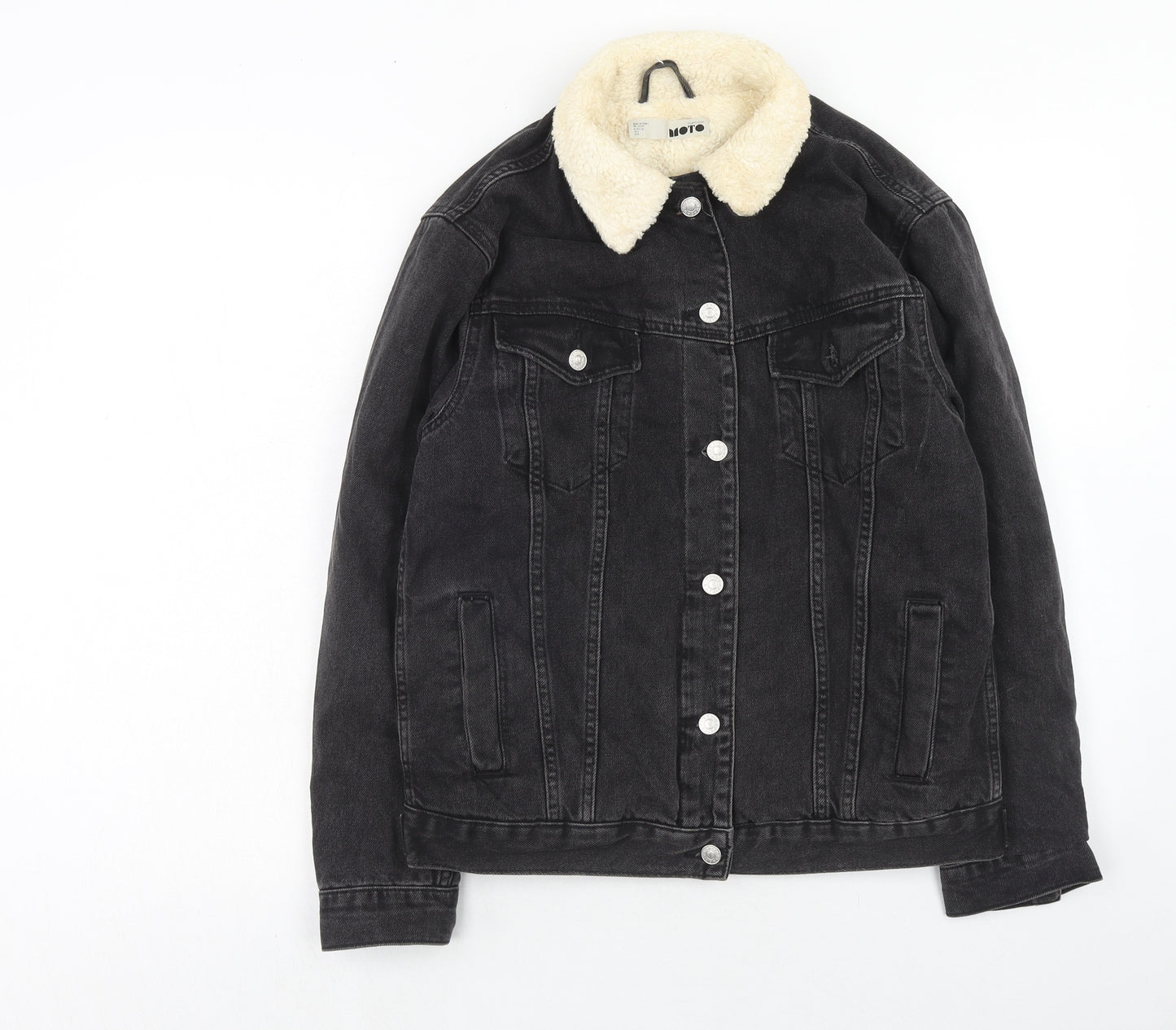 Topshop Womens Black Jacket Size 8 Button - Sherpa Collar