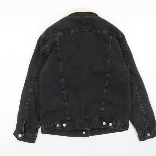 Topshop Womens Black Jacket Size 8 Button - Sherpa Collar