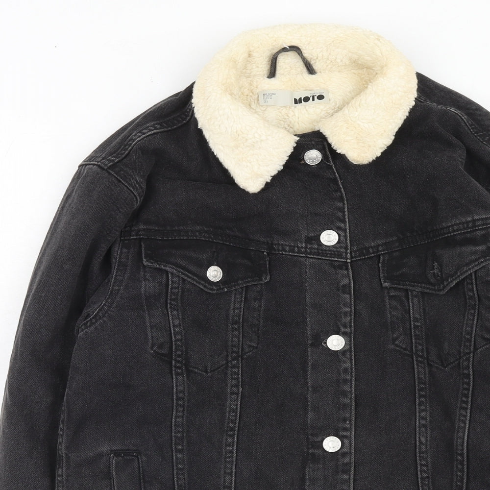 Topshop Womens Black Jacket Size 8 Button - Sherpa Collar