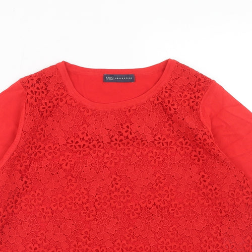 Marks and Spencer Womens Red Round Neck Viscose Pullover Jumper Size 14