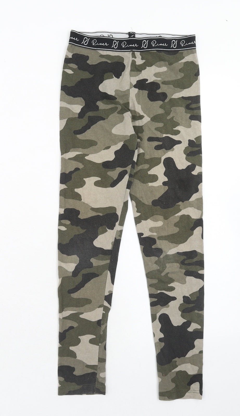 River Island Girls Green Camouflage Cotton Jogger Trousers Size 9-10 Years Regular Pullover - Leggings