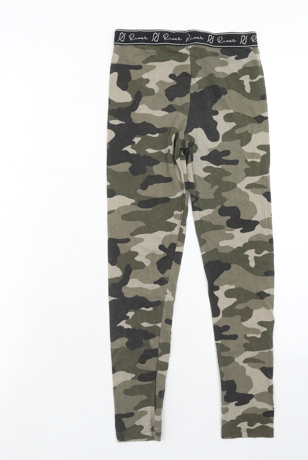 River Island Girls Green Camouflage Cotton Jogger Trousers Size 9-10 Years Regular Pullover - Leggings