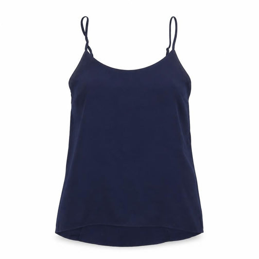 Front view of Oasis women’s blue polyester basic tank, size UK 8, round neck