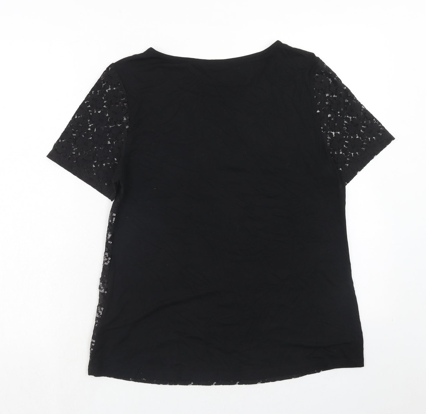 Red Herring Womens Black Viscose Basic Blouse Size 12 Round Neck - Lace Details