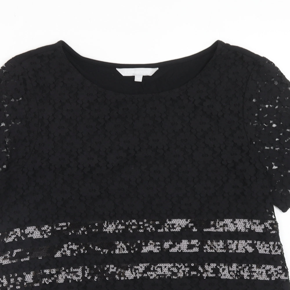 Red Herring Womens Black Viscose Basic Blouse Size 12 Round Neck - Lace Details