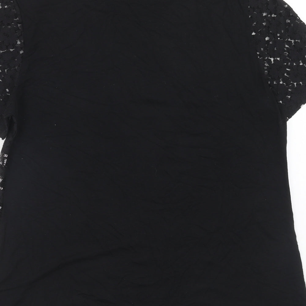 Red Herring Womens Black Viscose Basic Blouse Size 12 Round Neck - Lace Details