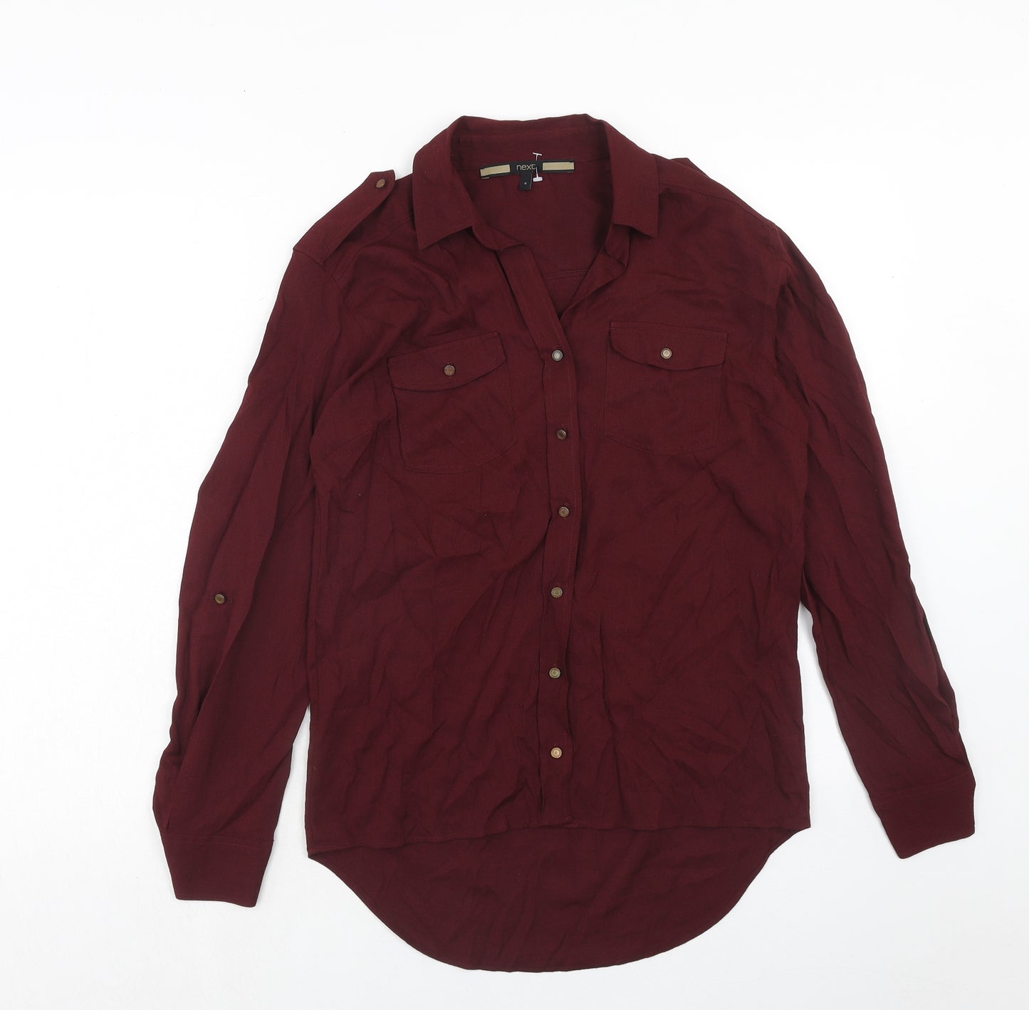 NEXT Womens Red Viscose Basic Button-Up Size 8 Collared