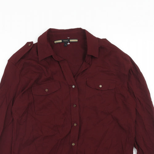 NEXT Womens Red Viscose Basic Button-Up Size 8 Collared