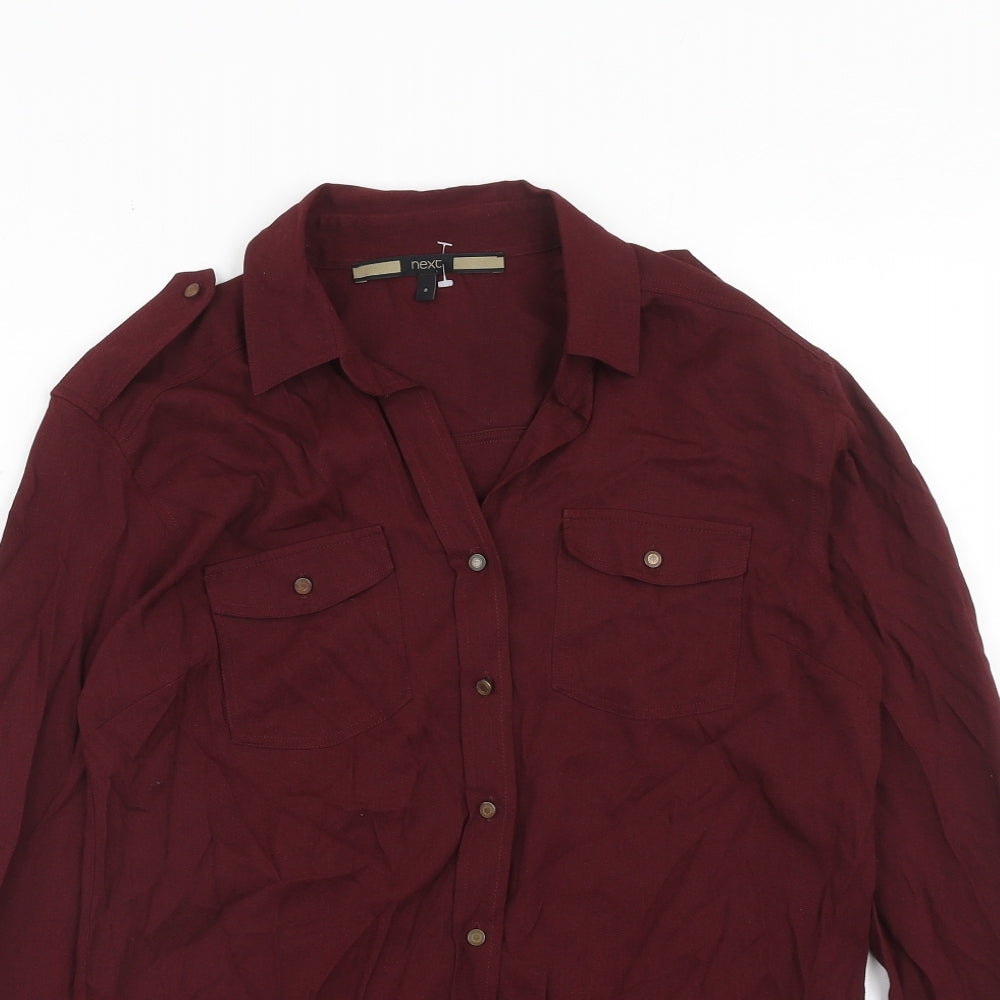 NEXT Womens Red Viscose Basic Button-Up Size 8 Collared