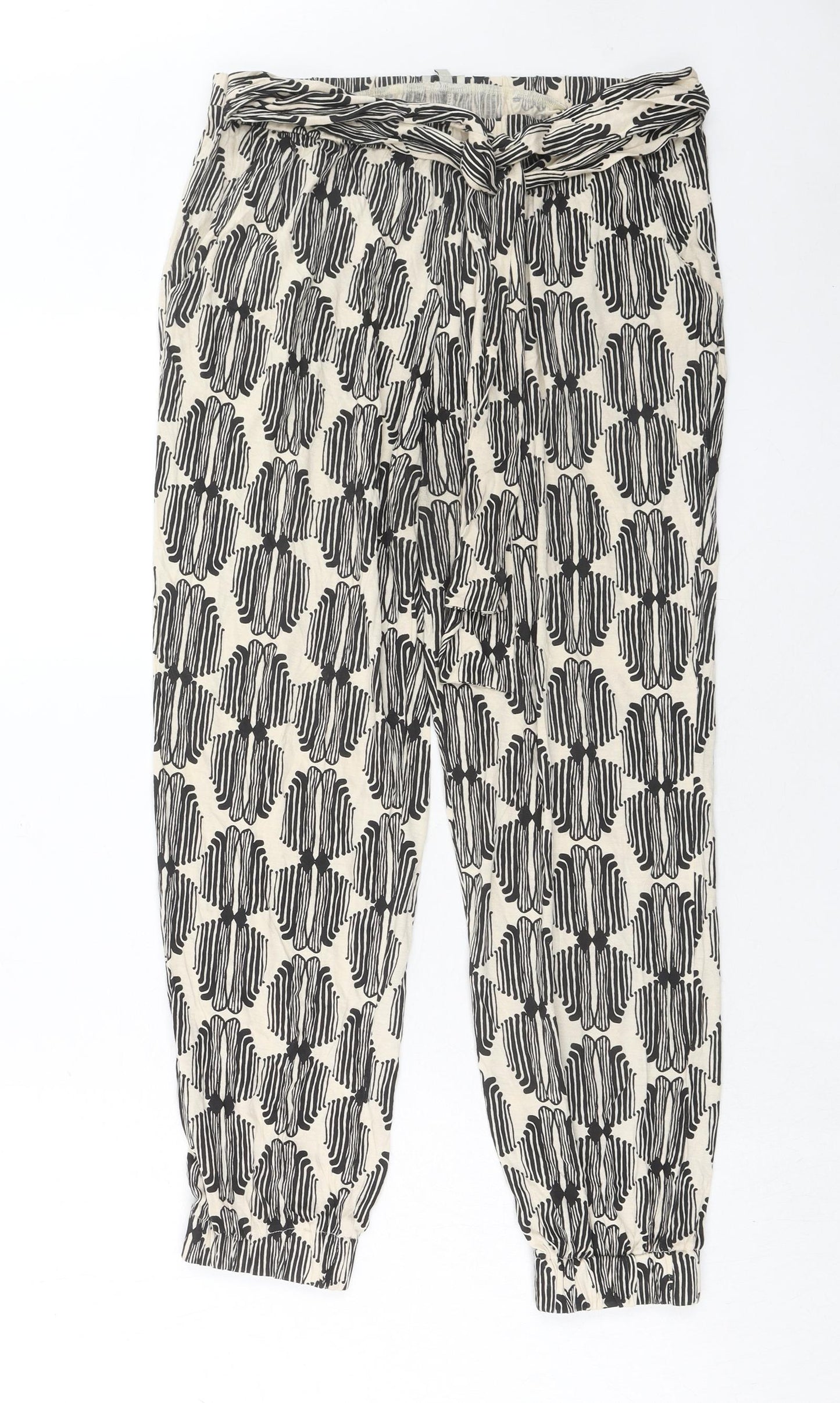 Hoss Womens Beige Geometric Viscose Trousers Size M Regular Tie