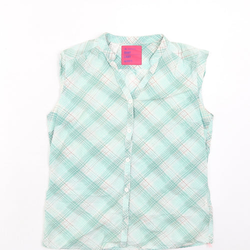 DECATHLON Womens Green Plaid Polyester Basic Button-Up Size 10 V-Neck