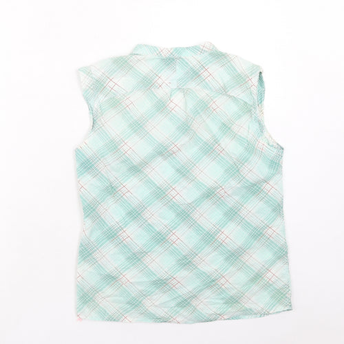 DECATHLON Womens Green Plaid Polyester Basic Button-Up Size 10 V-Neck