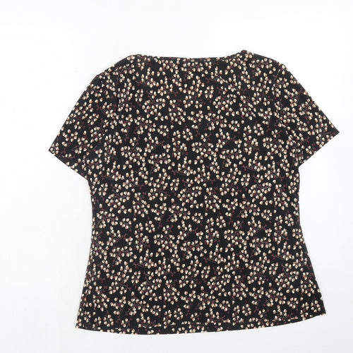 Marks and Spencer Womens Black Geometric Polyester Basic Blouse Size 16 Boat Neck - Plisse