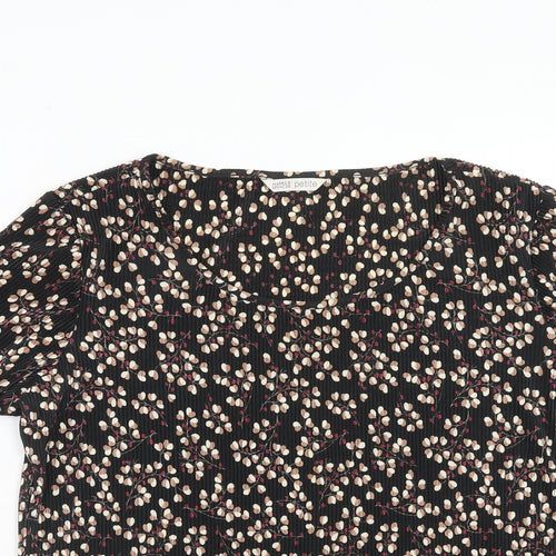 Marks and Spencer Womens Black Geometric Polyester Basic Blouse Size 16 Boat Neck - Plisse