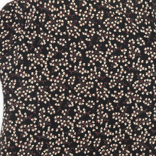 Marks and Spencer Womens Black Geometric Polyester Basic Blouse Size 16 Boat Neck - Plisse