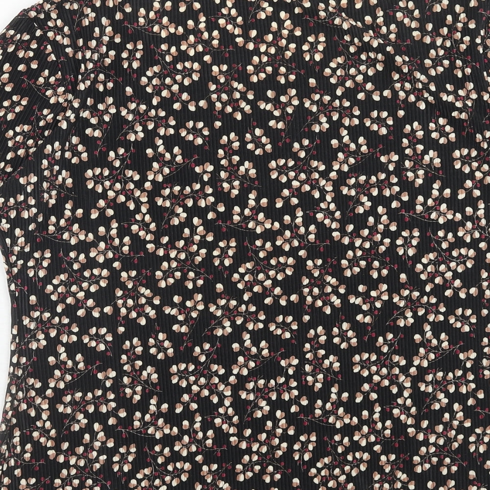 Marks and Spencer Womens Black Geometric Polyester Basic Blouse Size 16 Boat Neck - Plisse