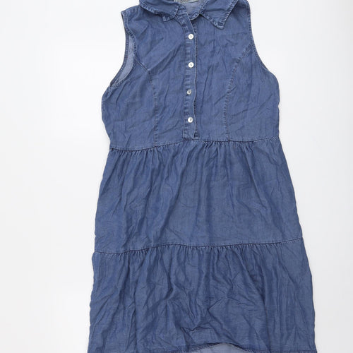 Valentina Naldi Womens Blue Lyocell Shirt Dress Size S Collared Button